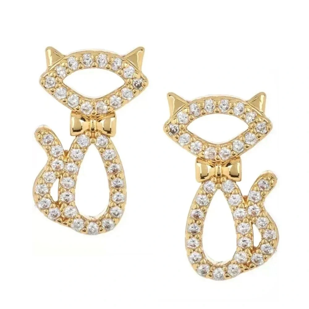 KATE SPADE • Gold Jazz Things Up Cat Crystal Earrings
